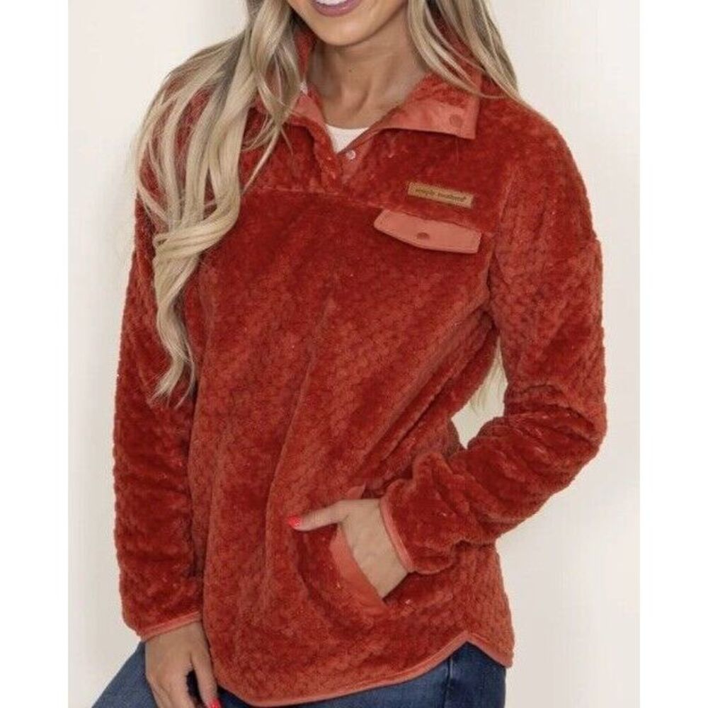 NWT $48 Simply Southern Soft T-Snap Pullover Sweatshirt Orange Spice Size Large